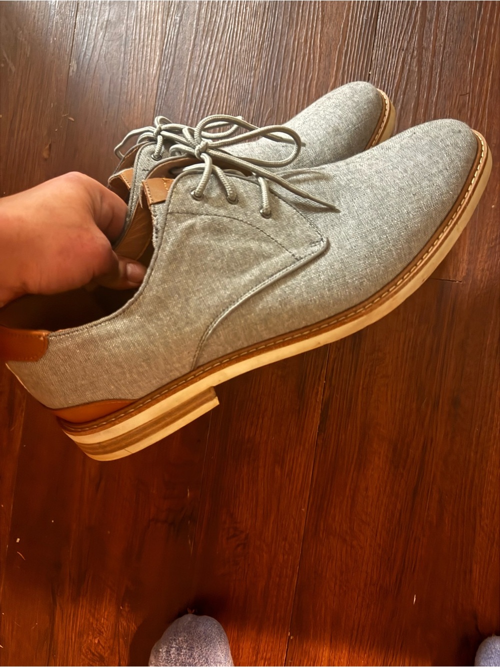 Florsheim Gray Canvas Derby Shoes with Tan Accents